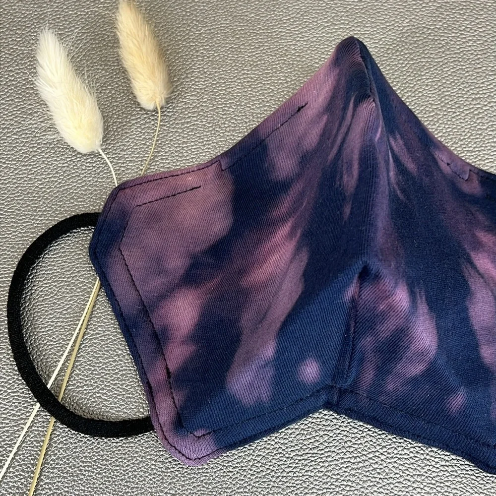 Purple bleach dyed custom 3 layer reversible face mask